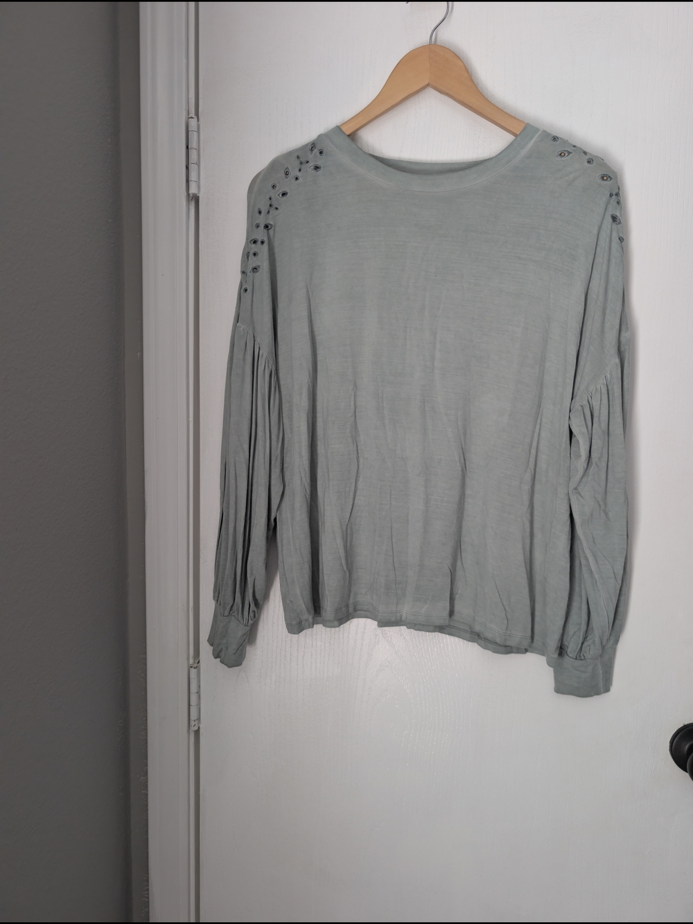 Cupio Sage Green Long Sleeve Top with Lace Trim